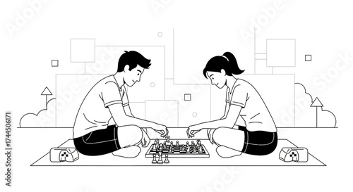 Captivating Chess Match Illustration Showcasing Strategic Thinking And Intellectual Pursuits