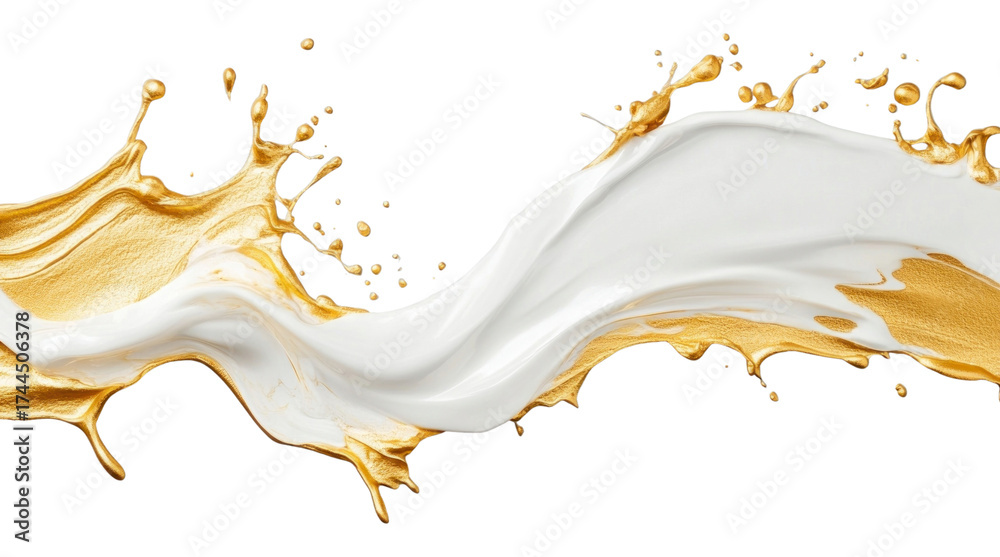 Obraz premium PNG White andgold splashing illustration beverage abstract.