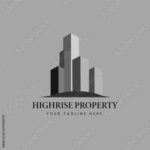 Abstract highrise buildings in shades of gray, symbolizing urban property, commercial real estate, city development, and corporate architecture, ideal for construction or investment firms.
