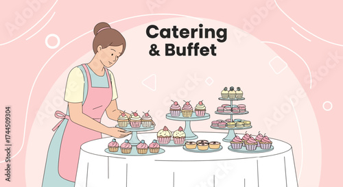 Catering Assistant Displays Delightful Baked Goods On A Table For An Event Offering