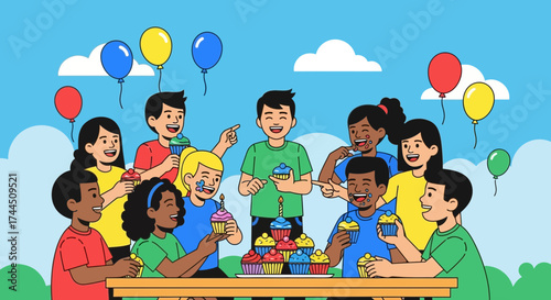 Celebrating Together: Shared Moments, Cupcakes, Balloons, And A Celebration Of Joy