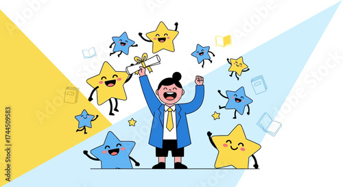 Celebrating Academic Success with Starry Friends Achieving Graduation in Joyful Moment