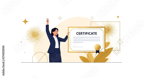 Celebrating Educational Achievement Represented By Diploma, Signifying Success and Victory