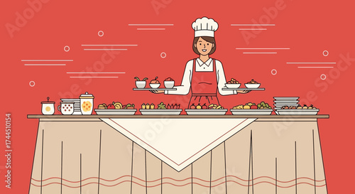 Cheerful Caterer Presenting Culinary Delights Ready To Serve For Special Occasions