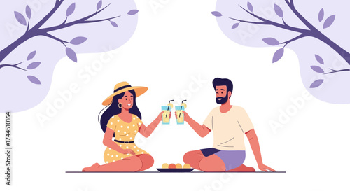 Cheerful Couple Having Fun Outdoors Toasting Drinks Enjoying A Sunny Day Together