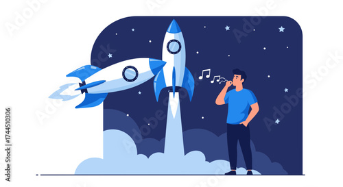 Celebrating Space Exploration With Upbeat Melodies, Rocket Ascent, and Celestial Inspiration