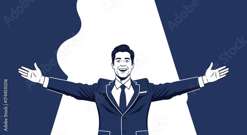 Cheerful Executive Welcomes Opportunity With Open Arms And Joyful Expression