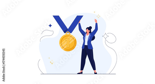 Celebrating Success: A Businesswoman Achieving First Place And Embracing Victory