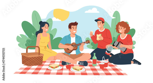 Cheerful Gathering Celebrating Friendship And Harmony On A Leisurely Picnic Under The Sun