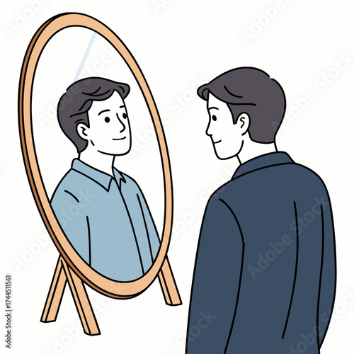 Vector art of man looking at his reflection in a mirror