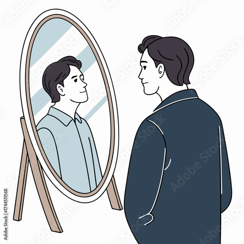 Vector art of man looking at his reflection in a mirror