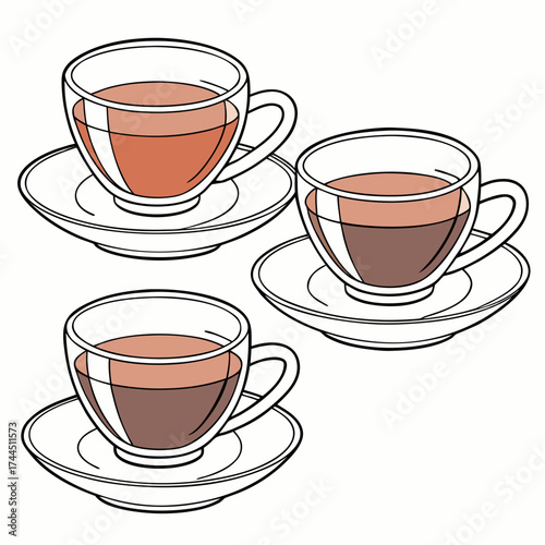 Vector art of three cups of coffee on saucers