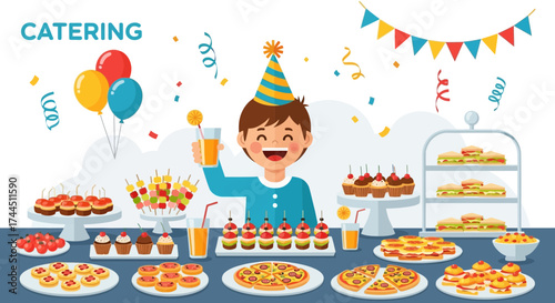 Cheerful Illustration Depicting a Festive Gathering With Abundant Snacks