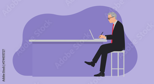 Senior businessman working on laptop at desk Professional productivity and remote work concept
