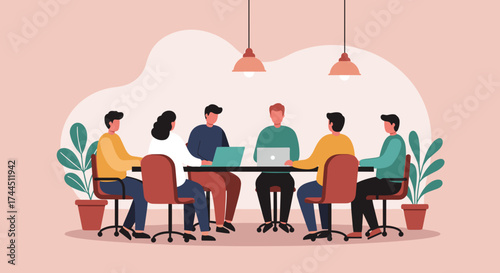Diverse team collaborating in a modern office meeting Business teamwork strategy innovation