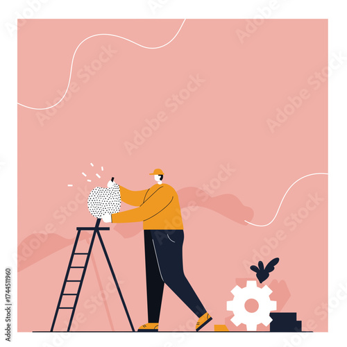 Man sculpting an idea representing creativity innovation and development process