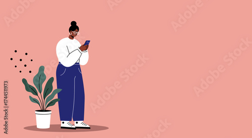 Woman uses smartphone connecting digitally Modern lifestyle communication technology concept