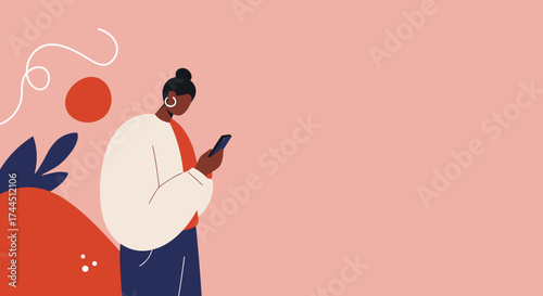 Woman uses smartphone casual digital communication browsing social media Modern technology lifestyle