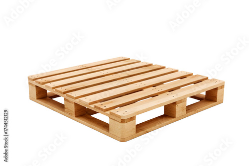 A single wooden shipping pallet for logistics and cargo transport isolated on transparent background