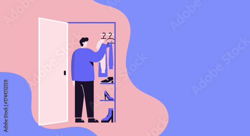 Person choosing clothes from a wardrobe illustrating daily routine and personal style decisions