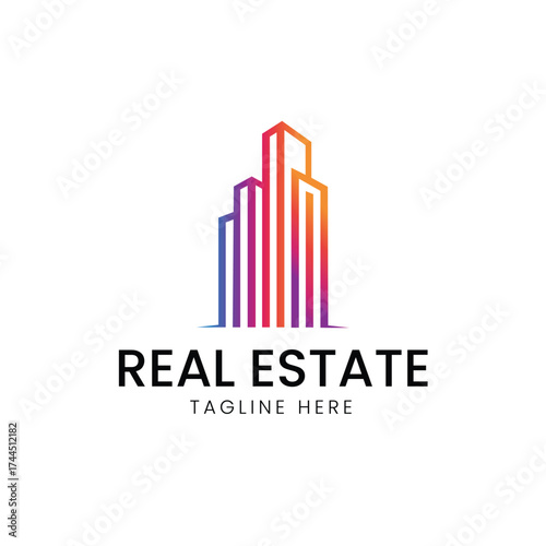 Modern abstract skyscrapers with colorful lines, representing real estate, urban development, city living, and property investment, ideal for realtors, developers, or architectural firms.
