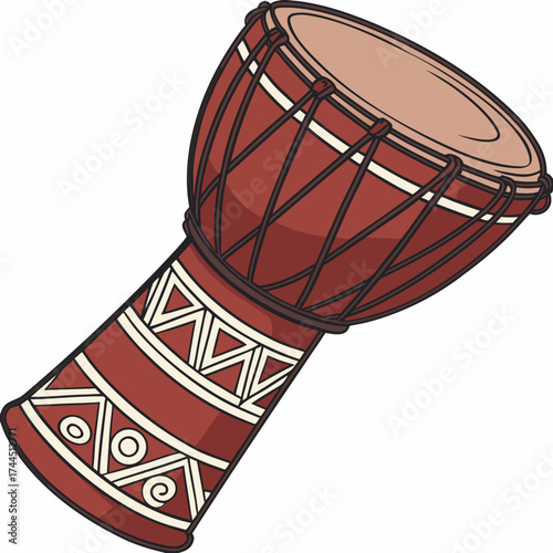 Vector art of djembe drum, a goblet drum with a carved wooden body and a skin head