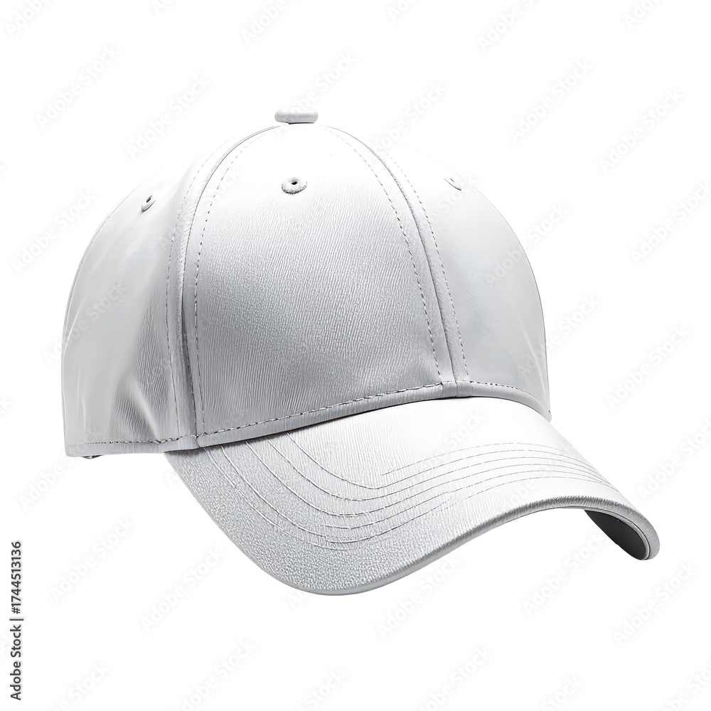 Fototapeta premium Classic white baseball cap, curved bill, stitched visor, blank template