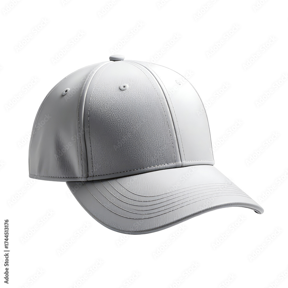 Fototapeta premium White baseball cap against black background, angled slightly