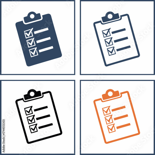 Vector art of checklist icon on clipboard with four different color variations