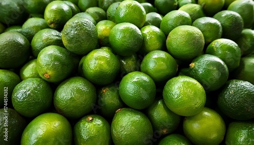 full frame view of freshly harvested raw green tahitian limes farmers produce market in medellin colombia