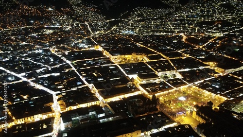 Aerial view of Cusco city at night