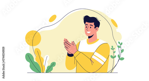 Cheerful Man Clapping Hands in Delightful Scene, Symbolizing Approval and Success