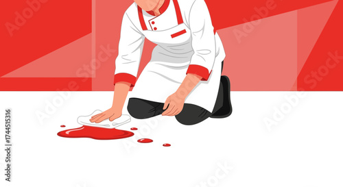 Chef Cleaning Mess: An Illustration of Kitchen Hygiene and Food Service Standards