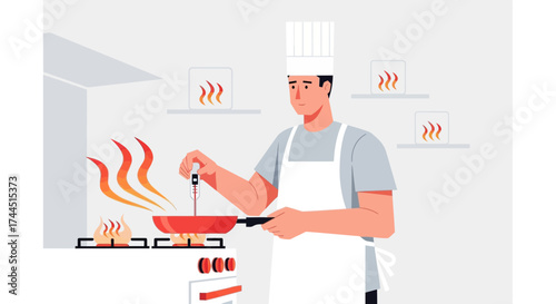 Chef Cooking Delicious Gourmet Food Demonstrating Culinary Arts In The Kitchen Scene