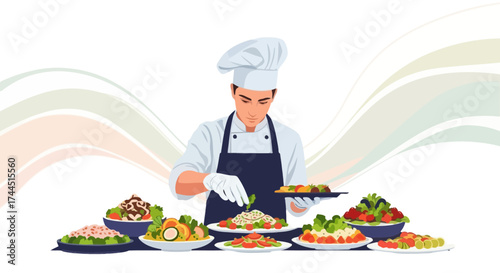 Chef Meticulously Garnishing Gourmet Dishes With Fresh Herbs for Culinary Presentation Success