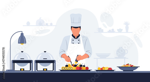 Chef Crafting Dessert Platter in a Kitchen: Culinary Arts and Gourmand Presentation