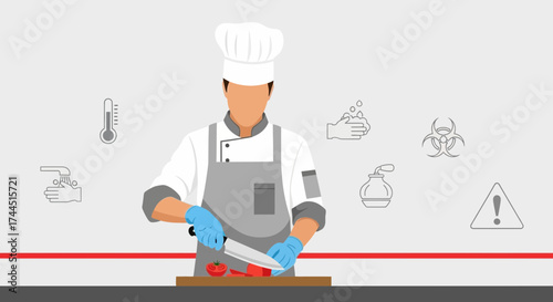 Chef Prepares Food, Demonstrating Safety Practices, Preventing Contamination While Cooking