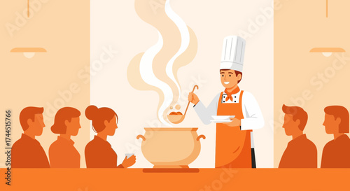 Chef Serving Guests, Delicious Food Served with a Smile at a Restaurant or Venue