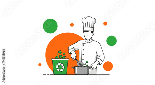 Chef Preparing Culinary Dish, Recycling Waste Food, Cooking Process, Eco-Friendly Concept