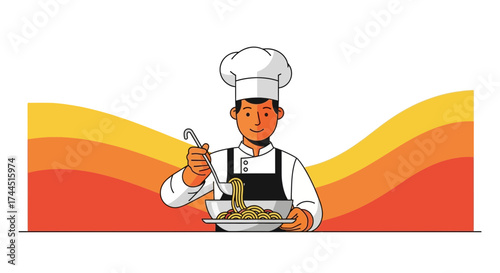 Chef Preparing Pasta Dish Illustration With Culinary Flair And A Modern Artistic Design