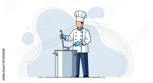 Chef Preparing Delicious Dishes With A Special Sauce, Delicious Food Illustration