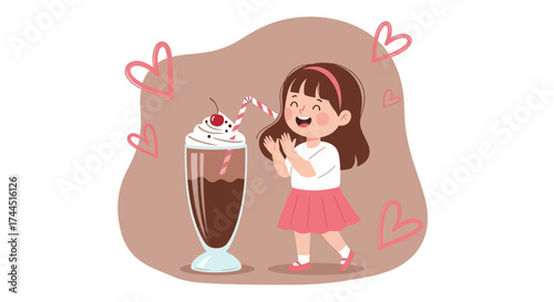 Cheerful Young Girl Is Delighted To Witness A Delicious and Sweet Chocolate Drink