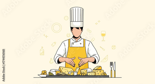 Chef Presenting Assortment Of Cheeses, A Culinary Artisan's Delight, Focused composition