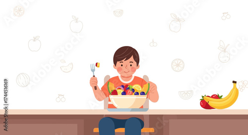 Cheerful Young Person Enjoying a Colorful Fruit Salad with Healthy Nutrition and Freshness