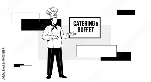 Chef presenting catering and buffet services, perfect for restaurant promotions and events