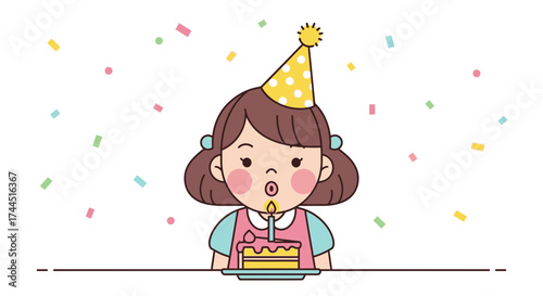 Cheerful Youngster Ready To Celebrate Her Birthday With Cute Cake Blowing The Candles