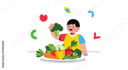 Cheerful Youngster Showcasing Fresh Produce, Promoting Healthy Eating Habits and Wellness