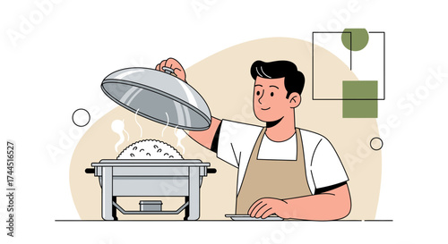 Chef Presenting Freshly Cooked Rice, Ready To Serve For Culinary Delights
