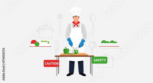 Chef Preparing Food With Safety And Caution While Slicing Vegetables In The Kitchen