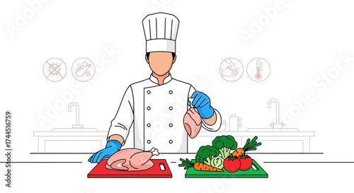 Chef Preparing Fresh Ingredients For A Culinary Creation: Food Safety and Quality